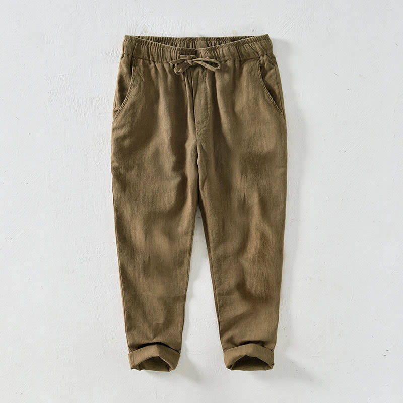 Pantalon décontracté en lin ramie avec cordon de serrage et poches pour homme, couleur unie, design simple, motif Buddha Stones - verge d'or - US/UK/AU44，EU54 (4XL) - image 29