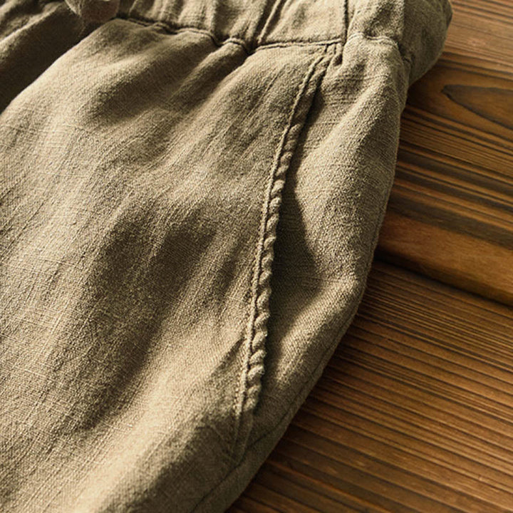 Pantalon décontracté en lin ramie avec cordon de serrage et poches pour homme, couleur unie, design simple, motif Buddha Stones - image 31