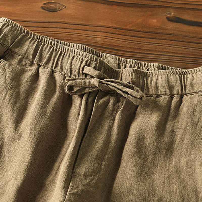 Pantalon décontracté en lin ramie avec cordon de serrage et poches pour homme, couleur unie, design simple, motif Buddha Stones - image 30