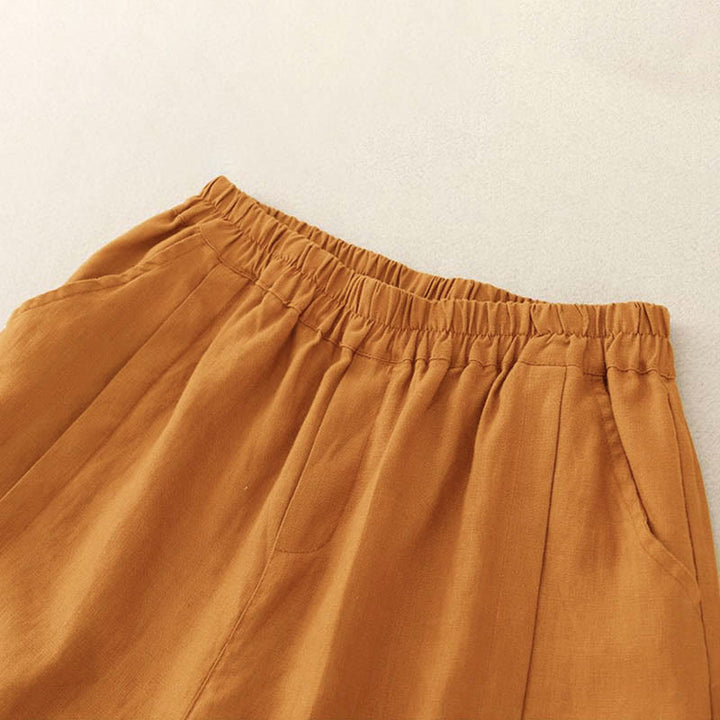 Short décontracté en coton uni avec poches pour femme Buddha Stones - image 1