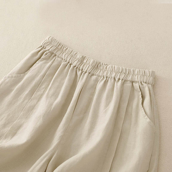 Short décontracté en coton uni avec poches pour femme Buddha Stones - image 8