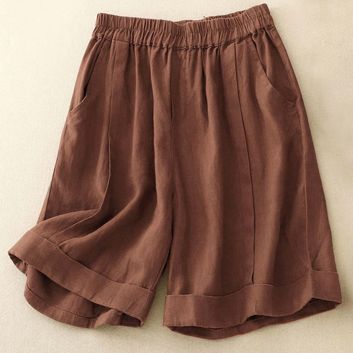 Short décontracté en coton uni avec poches pour femme Buddha Stones - image 16