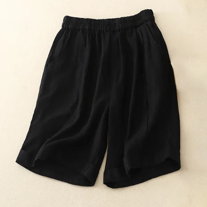 Short décontracté en coton uni avec poches pour femme Buddha Stones - Noir - US12, UK/AU16, EU44 (4XL) - image 25