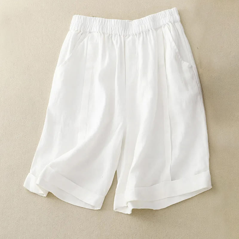 Short décontracté en coton uni avec poches pour femme Buddha Stones - Blanc - US12, UK/AU16, EU44 (4XL) - image 30