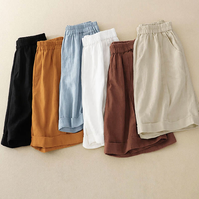 Short décontracté en coton uni avec poches pour femme Buddha Stones - image 36