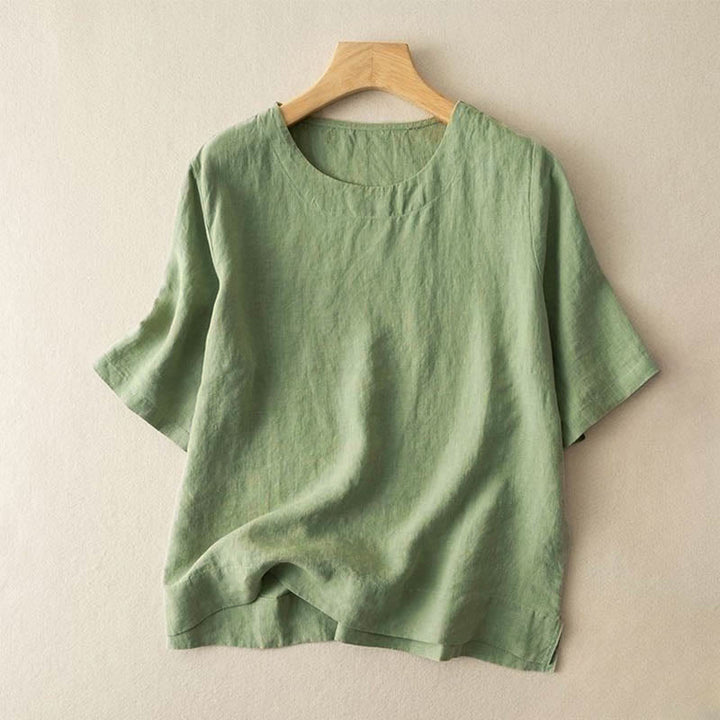 T-shirt simple à manches courtes et col ras du cou pour femme, en coton, avec fente latérale et motif Buddha Stones - Vert clair - US12，UK/AU16，EU44 (3XL) - image 4