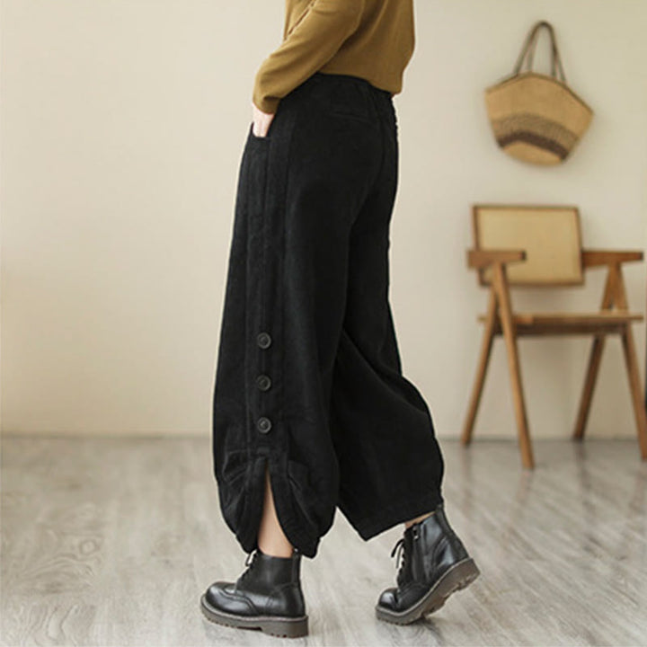 Pantalon en velours côtelé pour femme avec poches et boutons décontractés, orné de Buddha Stones - image 10
