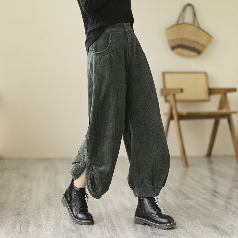 Pantalon en velours côtelé pour femme avec poches et boutons décontractés, orné de Buddha Stones - Gris ardoise foncé - US8-10，UK/AU12-14，EU40-42 (2XL) - image 13