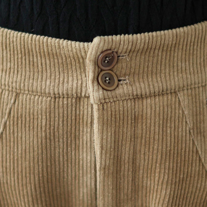 Pantalon en velours côtelé pour femme avec poches et boutons décontractés, orné de Buddha Stones - image 5