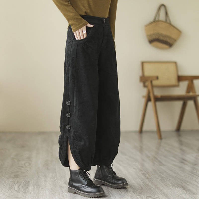 Pantalon en velours côtelé pour femme avec poches et boutons décontractés, orné de Buddha Stones - image 12