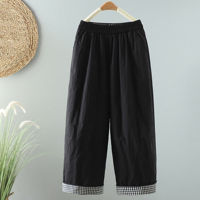 Pantalon sarouel en coton uni d'hiver Buddha Stones pour femme, longueur cheville, avec poches - Noir - US8-10，UK/AU12-14，EU40-42 (2XL) - image 0