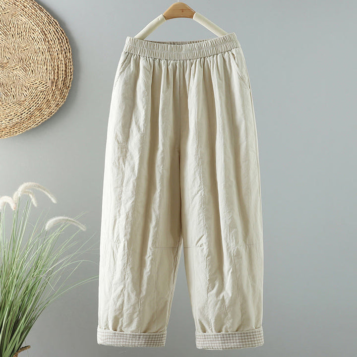 Pantalon sarouel en coton uni d'hiver Buddha Stones pour femme, longueur cheville, avec poches - Beige - US8-10，UK/AU12-14，EU40-42 (2XL) - image 6