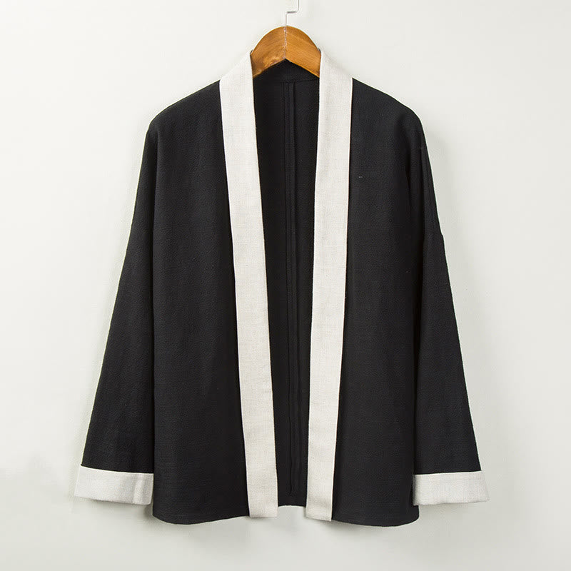 Veste kimono en coton à manches longues et ouverture sur le devant pour homme, couleur unie, motif Buddha Stones , hiver - Noir - US/UK/AU44，EU54 (4XL) - image 1