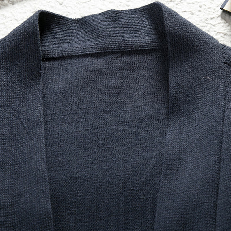 Buddha Stones kimono en coton et lin pour homme, couleur pure, design simple, ouvert sur le devant, avec poches - image 3