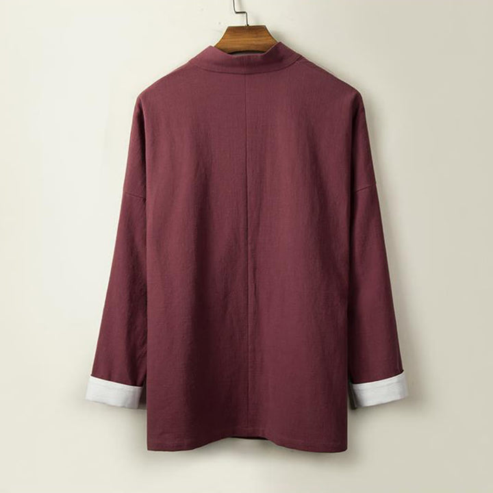 Veste kimono en coton et lin pour homme, manches longues, boutons grenouille chinois, Buddha Stones , ouvert sur le devant - image 5