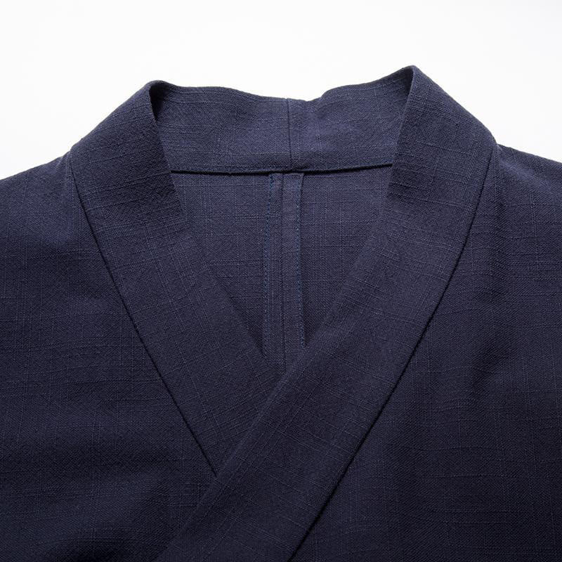 Veste kimono en coton et lin pour homme, manches longues, boutons grenouille chinois, Buddha Stones , ouvert sur le devant - image 8