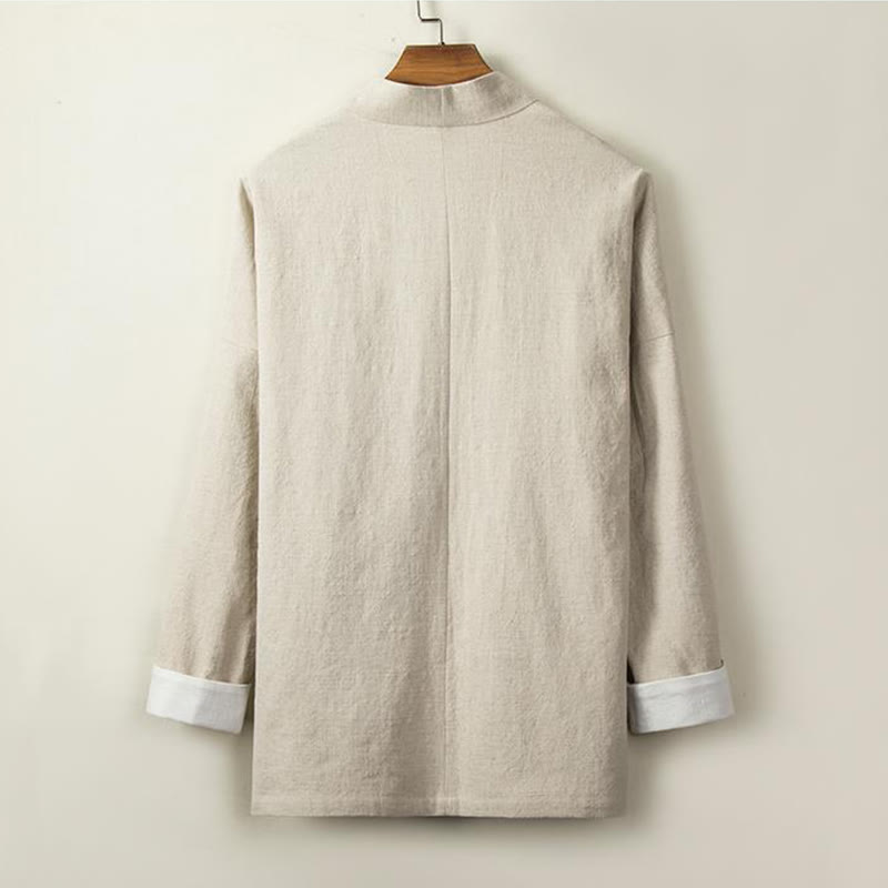 Veste kimono en coton et lin pour homme, manches longues, boutons grenouille chinois, Buddha Stones , ouvert sur le devant - image 1