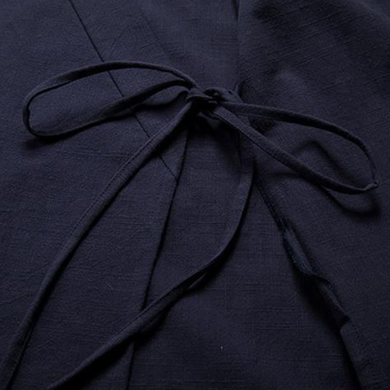 Veste kimono en coton et lin pour homme, manches longues, boutons grenouille chinois, Buddha Stones , ouvert sur le devant - image 10