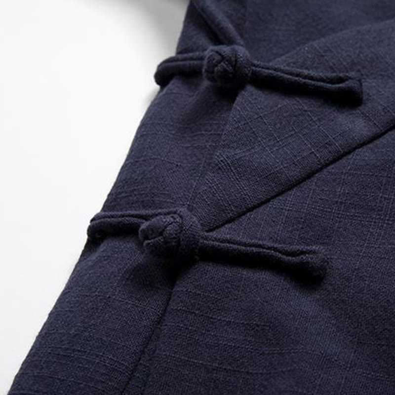 Veste kimono en coton et lin pour homme, manches longues, boutons grenouille chinois, Buddha Stones , ouvert sur le devant - image 9