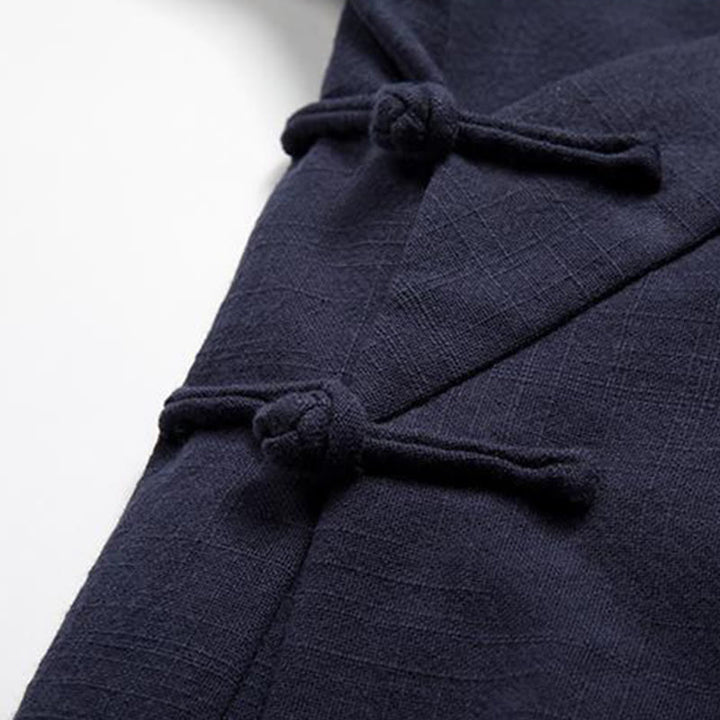 Veste kimono en coton et lin pour homme, manches longues, boutons grenouille chinois, Buddha Stones , ouvert sur le devant - image 9