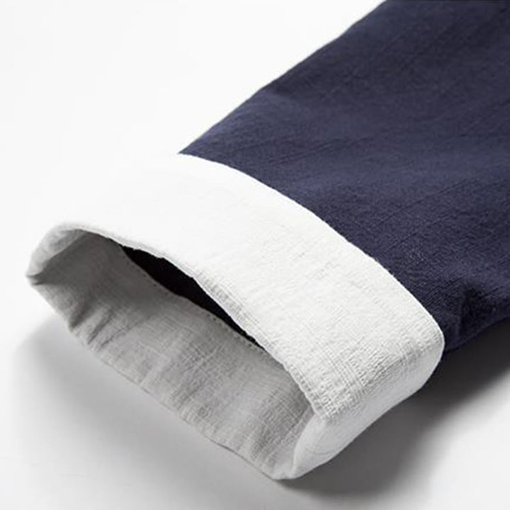 Veste kimono en coton et lin pour homme, manches longues, boutons grenouille chinois, Buddha Stones , ouvert sur le devant - image 12