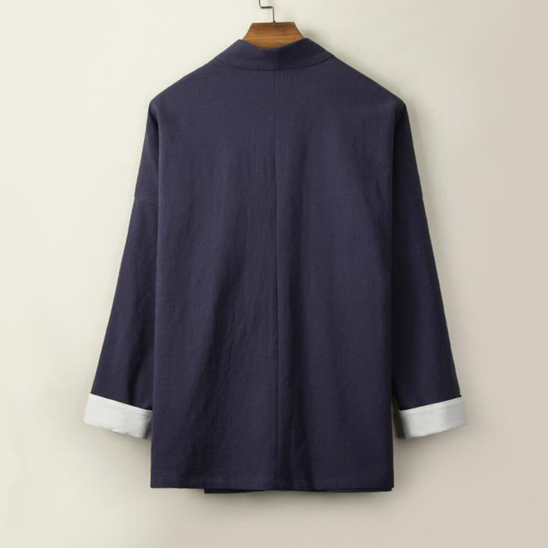 Veste kimono en coton et lin pour homme, manches longues, boutons grenouille chinois, Buddha Stones , ouvert sur le devant - image 7