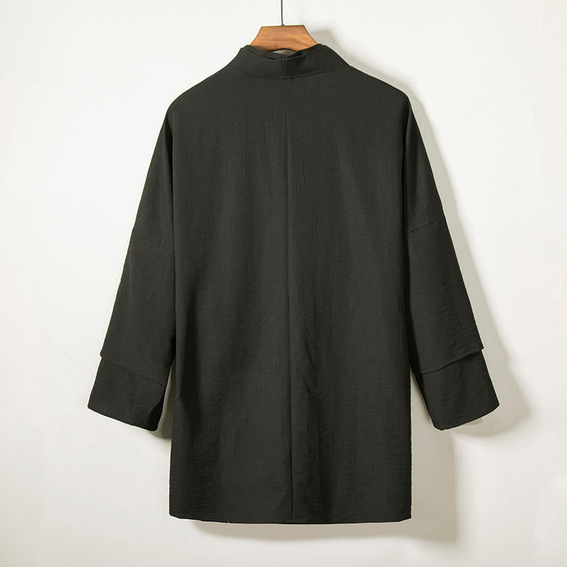 Veste kimono à manches longues en coton et lin pour homme, avec lacets et Buddha Stones - image 1