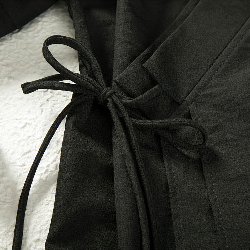 Veste kimono à manches longues en coton et lin pour homme, avec lacets et Buddha Stones - image 3