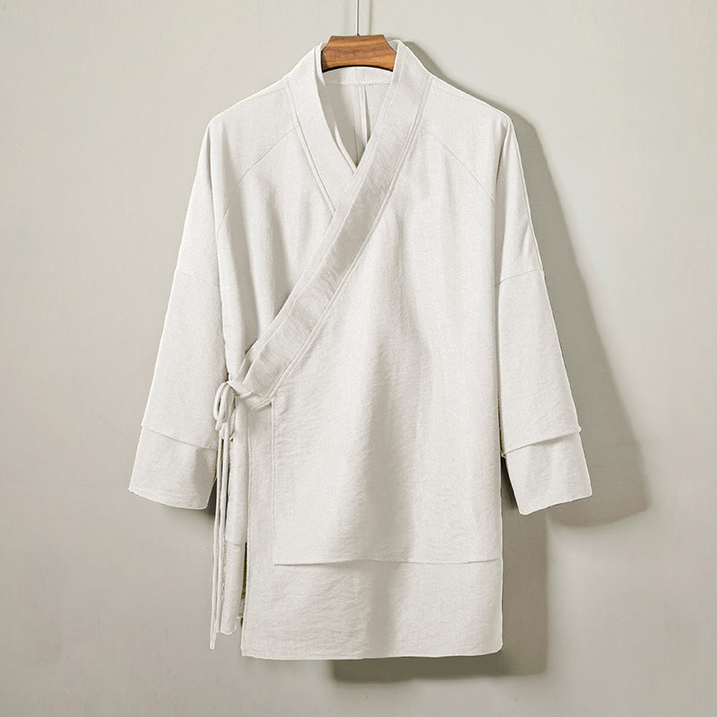 Veste kimono décontractée à lacets et devant ouvert pour homme, motif Buddha Stones, en coton et lin - FloralBlanc - US/UK/AU44，EU54 (4XL) - image 7