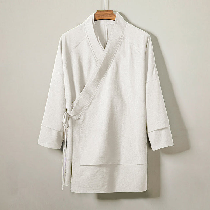 Veste kimono décontractée à lacets et devant ouvert pour homme, motif Buddha Stones, en coton et lin - FloralBlanc - US/UK/AU44，EU54 (4XL) - image 7