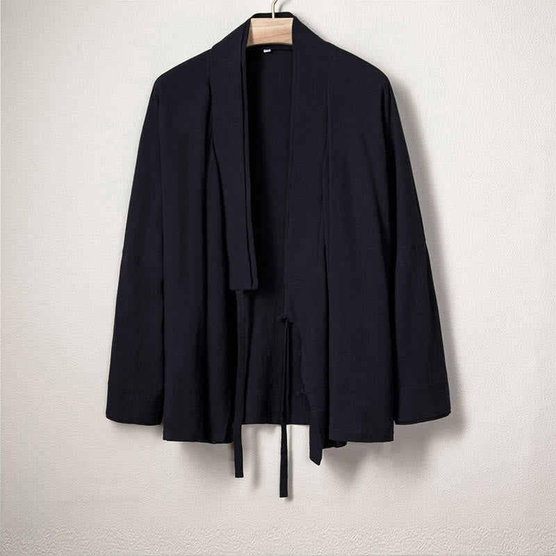 Veste kimono décontractée en coton et lin pour homme Buddha Stones, design uni, ouverte sur le devant - Bleu nuit - US/UK/AU44，EU54 (4XL) - image 3