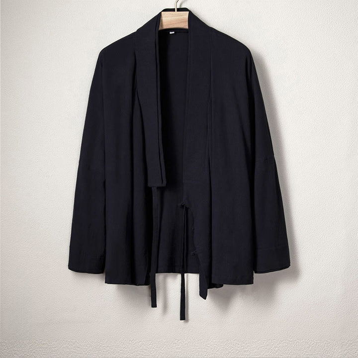Veste kimono décontractée en coton et lin pour homme Buddha Stones, design uni, ouverte sur le devant - Bleu nuit - US/UK/AU44，EU54 (4XL) - image 3