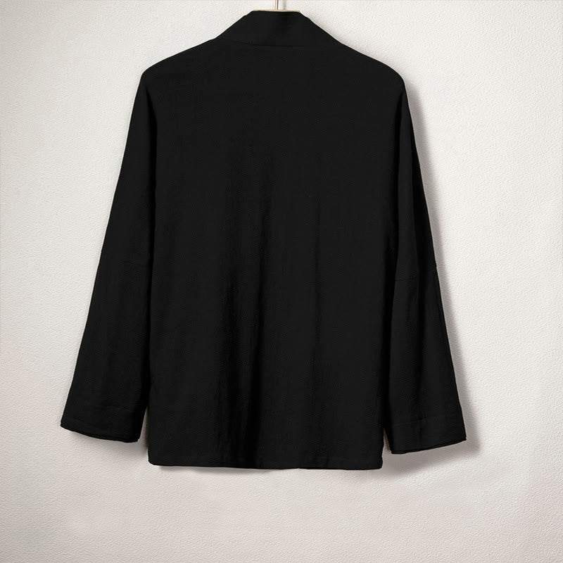 Veste kimono décontractée en coton et lin pour homme Buddha Stones, design uni, ouverte sur le devant - image 2