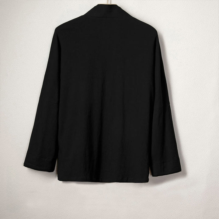 Veste kimono décontractée en coton et lin pour homme Buddha Stones, design uni, ouverte sur le devant - image 2