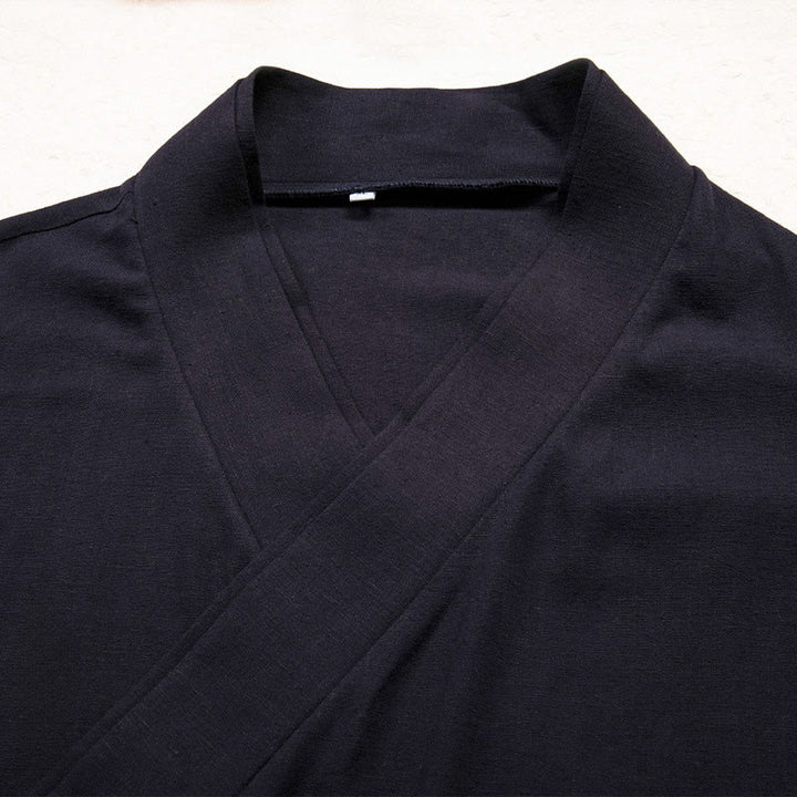 Veste ouverte sur le devant pour homme Buddha Stones, motif uni, kimono à manches longues en coton et lin - image 4