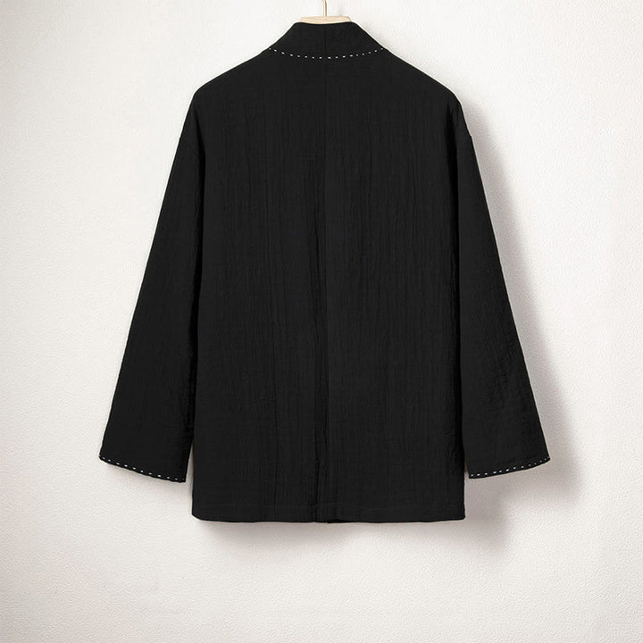 Veste kimono en coton et lin pour homme, style ouvert sur le devant, à plis unis et à boutons grenouille, signée Buddha Stones - image 8