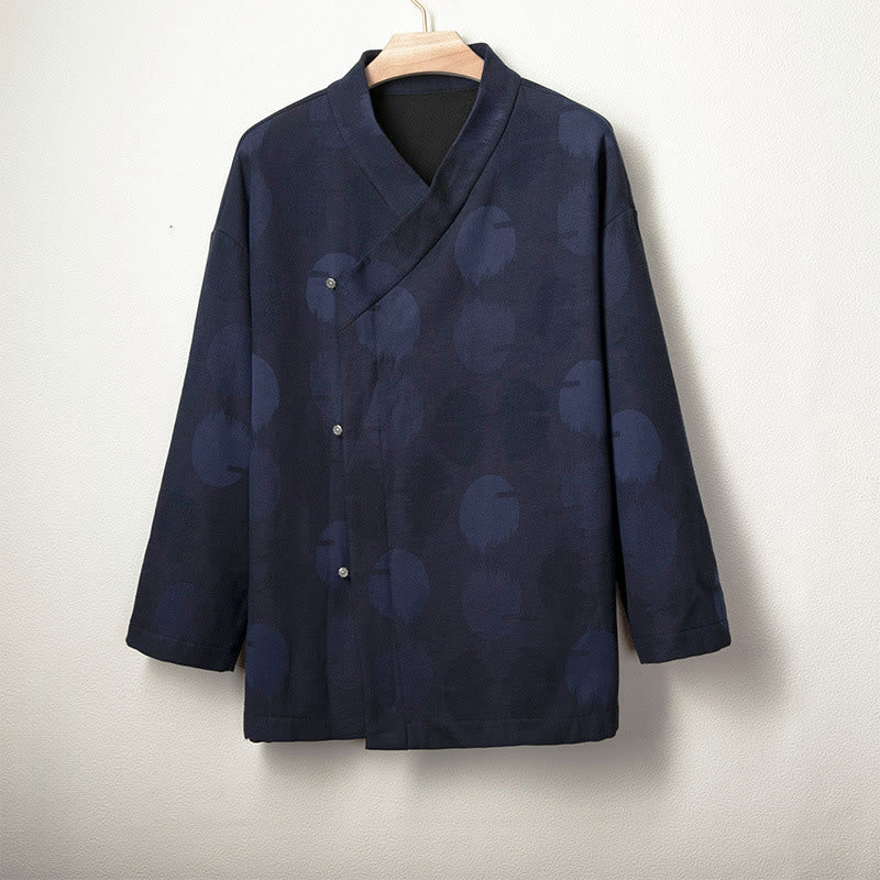 Chemise à manches longues en coton et lin avec boutons en jacquard Buddha Stones pour homme, doublée de polaire - Bleu nuit - US/UK/AU46，EU56 (4XL) - image 0