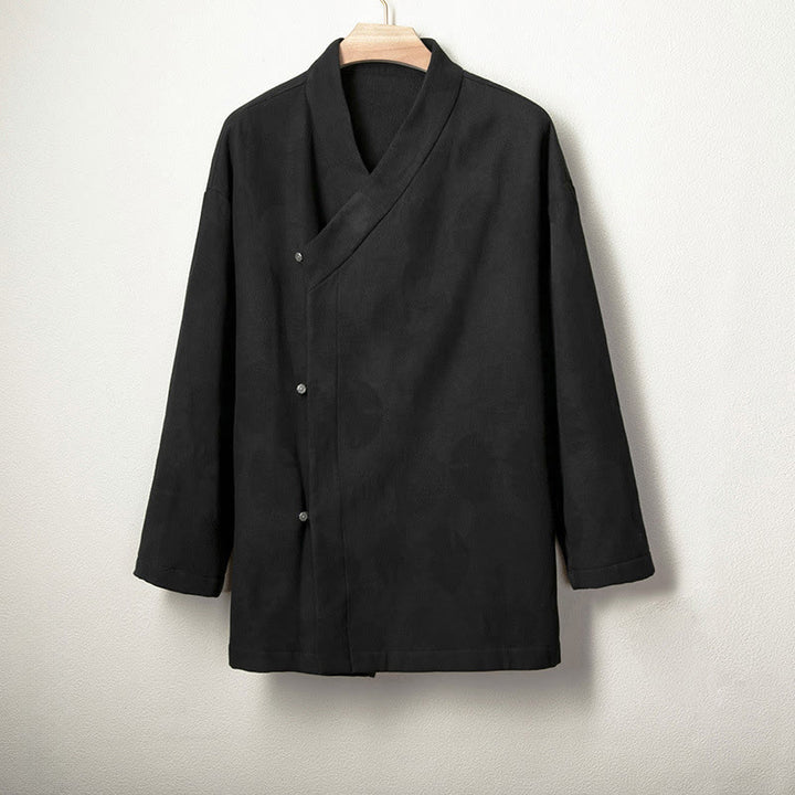 Chemise à manches longues en coton et lin avec boutons en jacquard Buddha Stones pour homme, doublée de polaire - Noir - US/UK/AU46，EU56 (4XL) - image 5