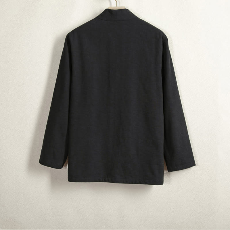 Veste kimono en coton et lin pour homme, unie, avec boutons grenouille, doublure polaire et devant ouvert, signée Buddha Stones - image 11