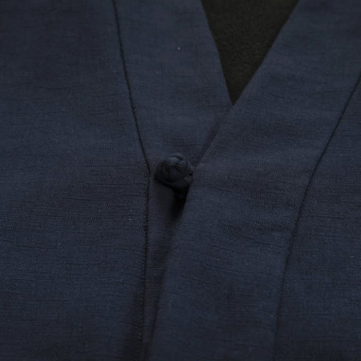 Veste kimono en coton et lin pour homme, unie, avec boutons grenouille, doublure polaire et devant ouvert, signée Buddha Stones - image 4