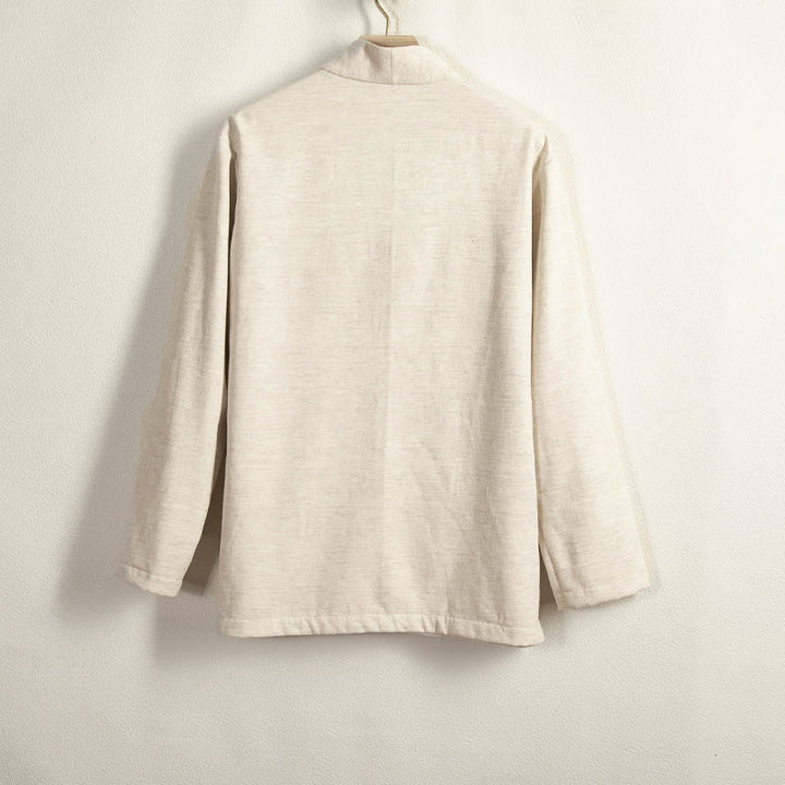 Buddha Stones en coton et lin à manches longues et boutons grenouille pour homme, doublure polaire, style kimono - image 8