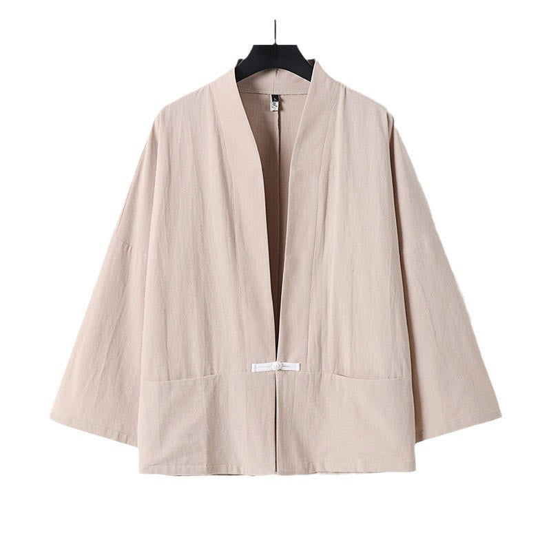 Veste kimono en coton et lin pour homme, manches longues, boutons, motif Buddha Stones, ouverte sur le devant, avec poches - image 13