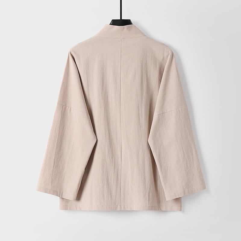 Veste kimono en coton et lin pour homme, manches longues, boutons, motif Buddha Stones, ouverte sur le devant, avec poches - image 4