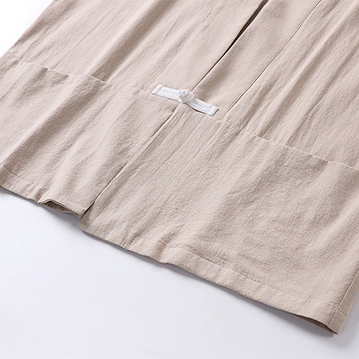 Veste kimono en coton et lin pour homme, manches longues, boutons, motif Buddha Stones, ouverte sur le devant, avec poches - image 11