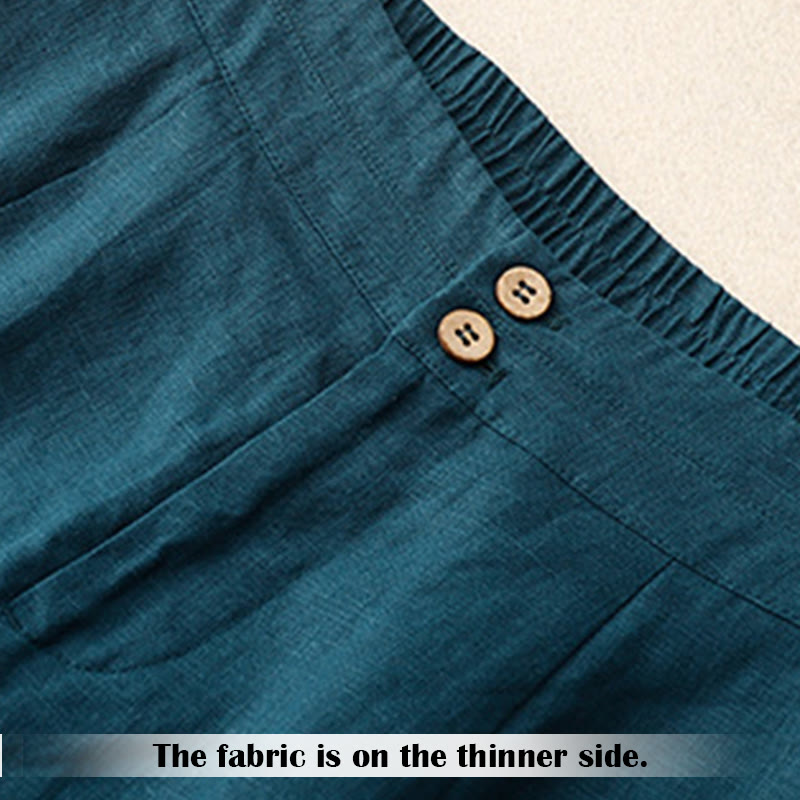 Pantalon large en lin pour femme, style décontracté et simple, avec poches zippées, motif Buddha Stones , été - image 2