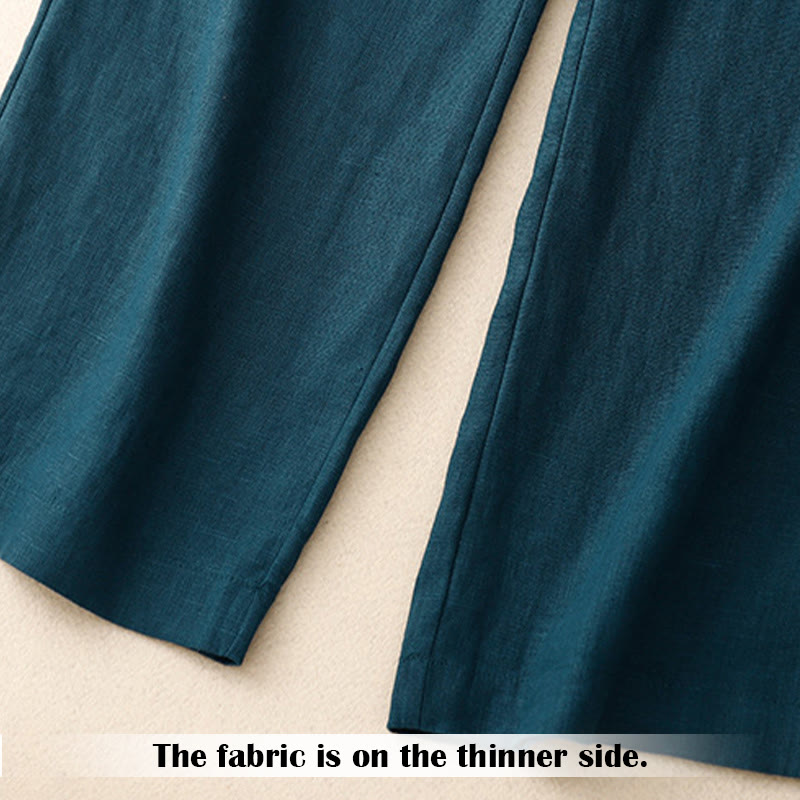 Pantalon large en lin pour femme, style décontracté et simple, avec poches zippées, motif Buddha Stones , été - image 5