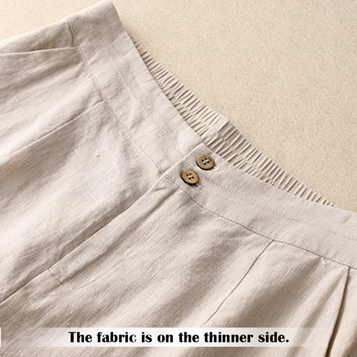 Pantalon large en lin pour femme, style décontracté et simple, avec poches zippées, motif Buddha Stones , été - image 45