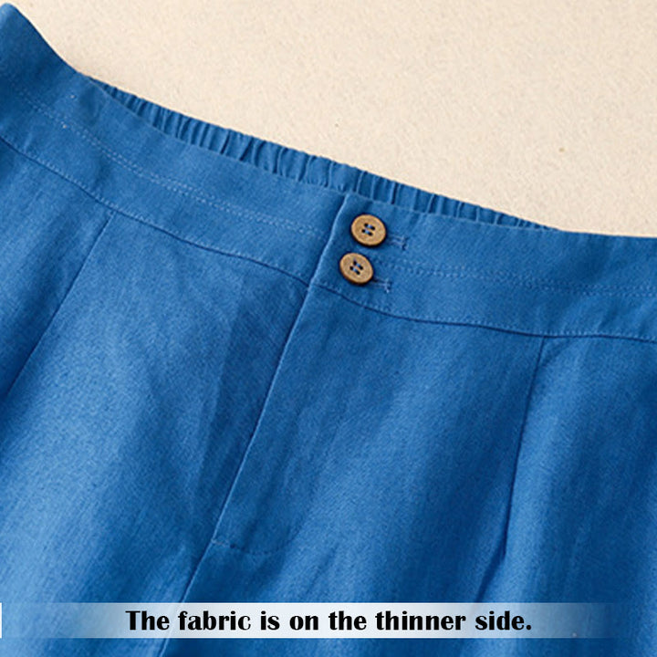 Pantalon large en lin pour femme, style décontracté et simple, avec poches zippées, motif Buddha Stones , été - image 18