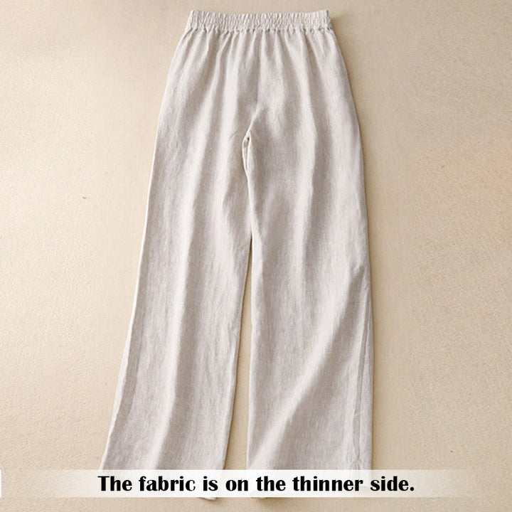 Pantalon large en lin pour femme, style décontracté et simple, avec poches zippées, motif Buddha Stones , été - image 12