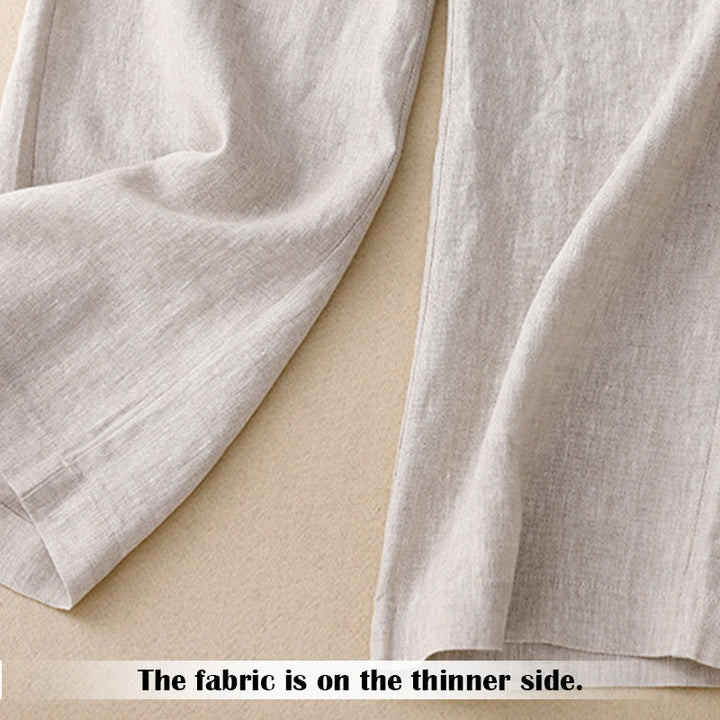 Pantalon large en lin pour femme, style décontracté et simple, avec poches zippées, motif Buddha Stones , été - image 16
